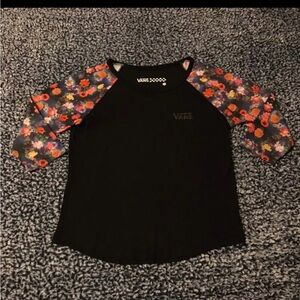 Vans Black with Floral Sleeve Raglan Tee